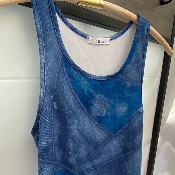 Women’s Tank Midi Dress with Patchwork Denim Print - Picture 2 of 9